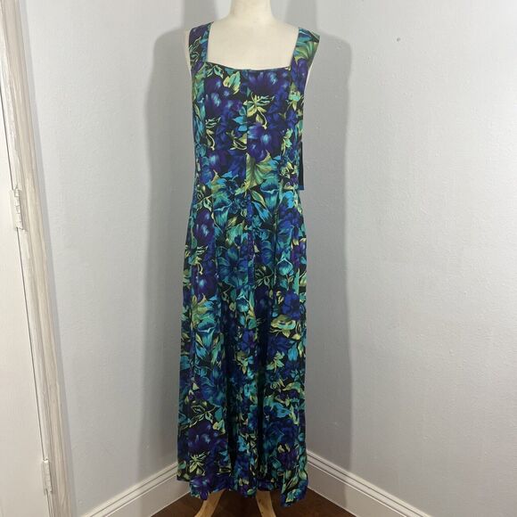 Vtg‎ All That Jazz Dress Women 13 Maxi Floral Whimsigoth 90s Retro USA